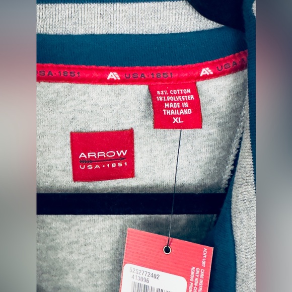 ARROW USE 1851 - Blue High Neck Quarter Zip Sueded Fleece Sweatshirt.  X… - Picture 6 of 8